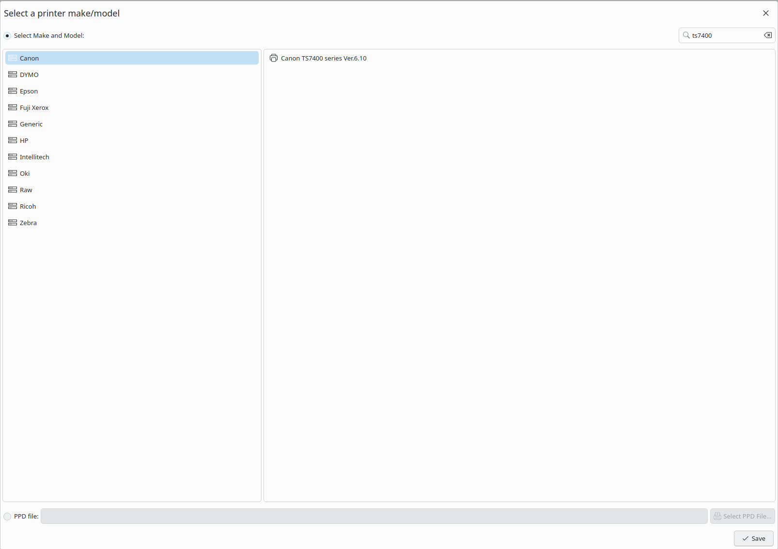 Sélection du modèle d&rsquo;imprimante